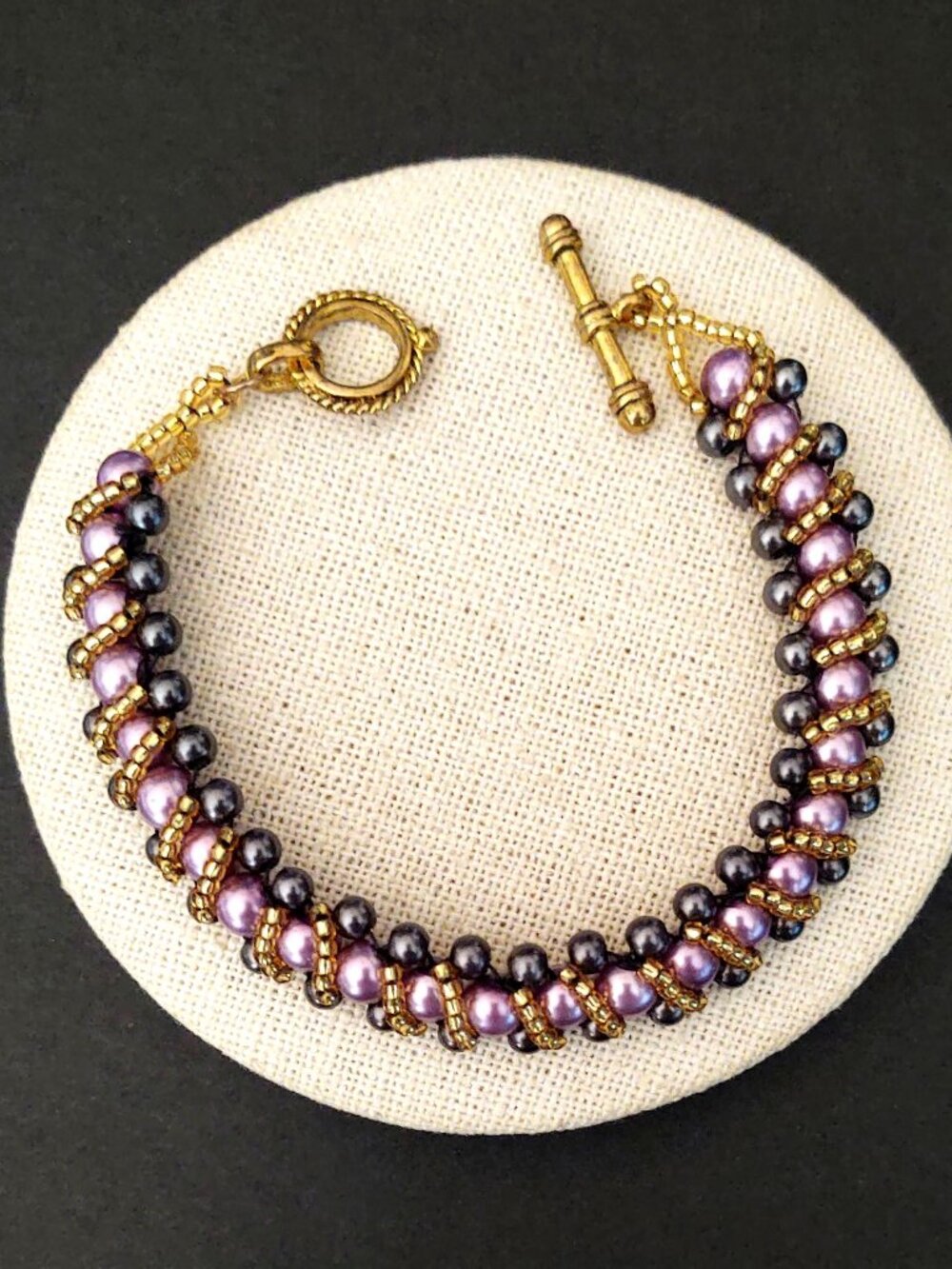 Metallic purple and gray with gold seed bead detail bracelet